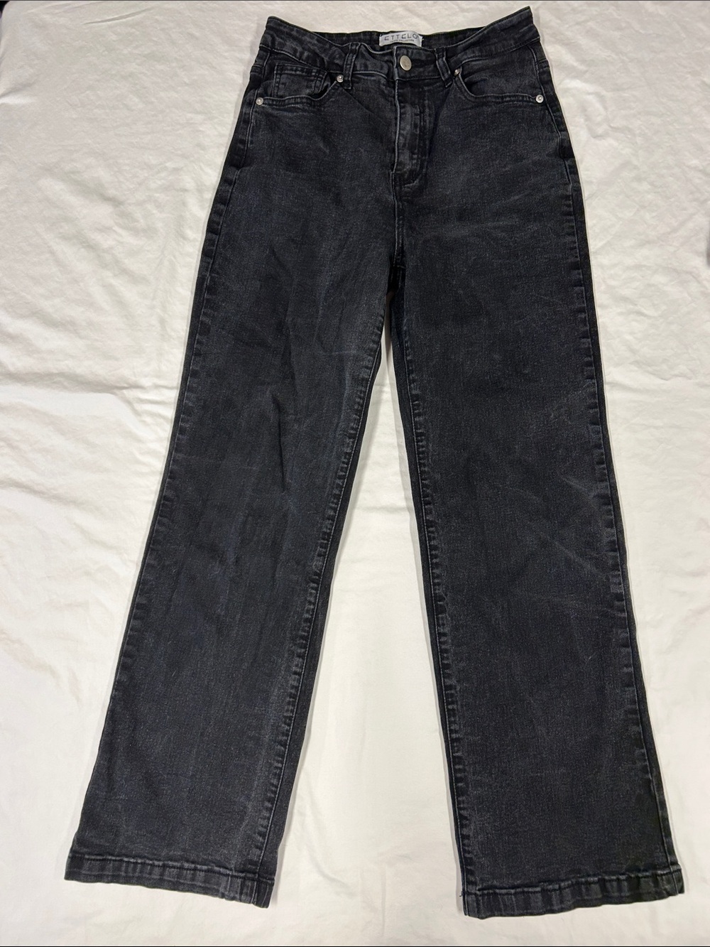 ETTELO Black High Rise Wide Leg Straight Jeans Size 8 Stretch Faded Denim